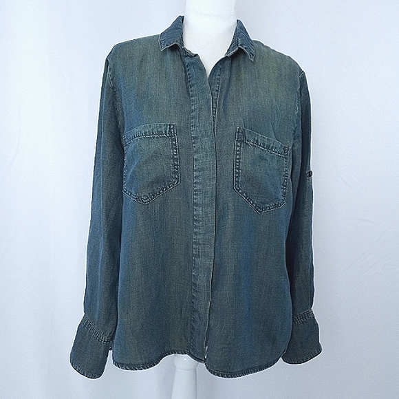 Bella Dahl Tencel Chambray Hi/Low Button Down Shirt - Picture 3 of 11